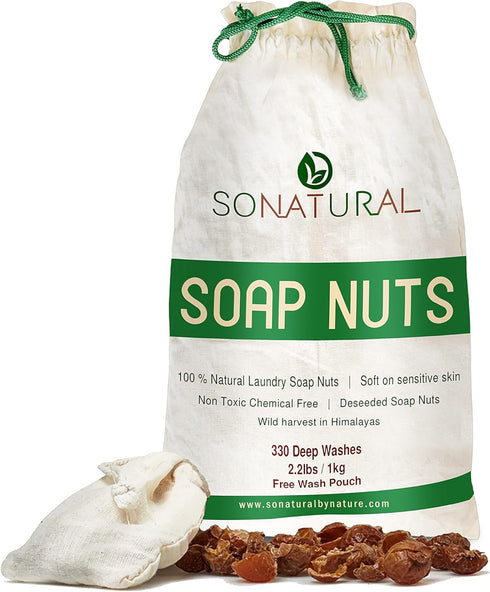 Organic Soap Nuts Deseeded, 1kg/2.2lbs (330 loads), Eco-friendly Soap Nuts Laundry Detergent with 1 Wash Bag