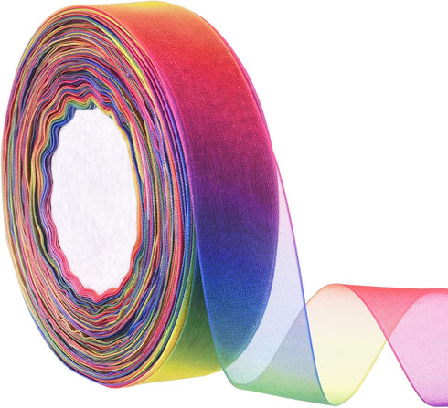 Rainbow Sheer Organza Chiffon Ribbon, 50 Yards (1 Inch) for Gift Wrapping, Crafts & Party Decoration
