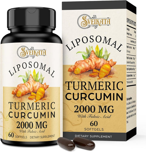 Liposomal Turmeric Curcumin Supplement 2000mg, 95% Standardized Curcuminoid Extract & Organic Root Powder with Piperine