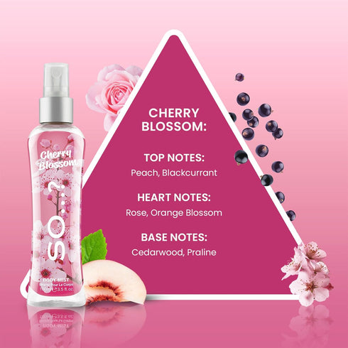So…? Cherry Blossom Body Mist Floral Perfume for Women - Peach, Rose, Cedarwood Notes - Body Spray for Women - Gifts for Women - 3.5 oz