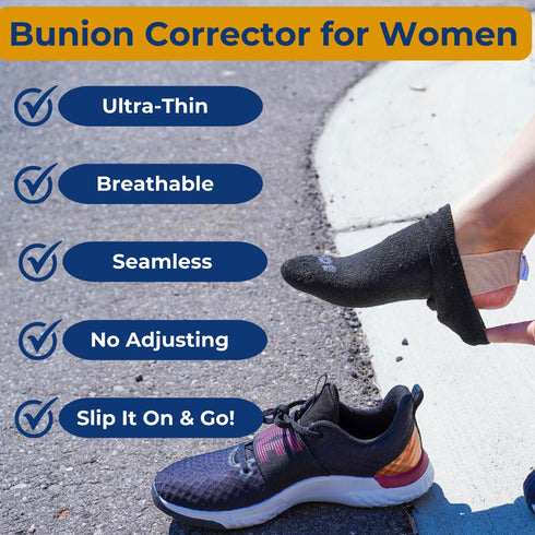 Bunion Corrector for Women - Big Toe Straightener, Ultra-Thin & Discreet Sock for Hallux Valgus Relief (Med-Left)