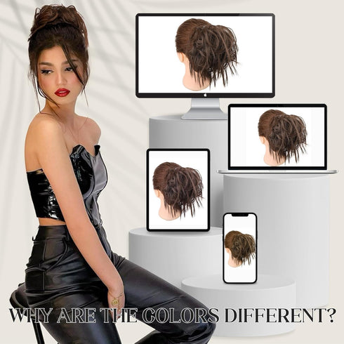 HMD Tousled Updo Messy Bun Hair Piece - Hair Extension Ponytail with Elastic Rubber Band for Women (Dark Brown)