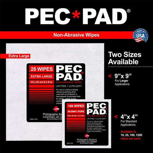 PEC-12 4"x4" 100 (59ml) 2oz Photographic Emulsion Cleaner Kit and PEC-PAD Lint Free Non-Abrasive Wipes Sheets per/Pkg