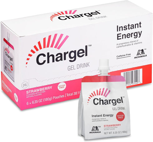 Strawberry, Caffeine-Free Instant Energy Gel for Running, Biking, Workout, Hiking and Endurance | Carbs Vitamins | Gluten Free - Pack of 6 Pouches - 6.35oz Each