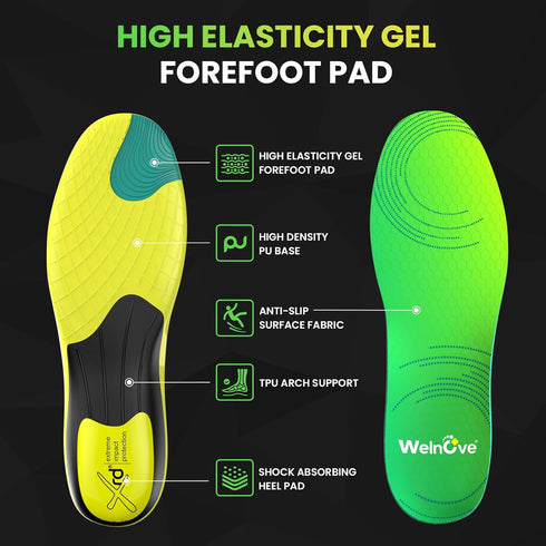 Relief,2XL:Men's 10.5-11.5,Women's 12.5-13 Lightweight Running Sport Insoles for Men Women - Welnove Shock Absorption