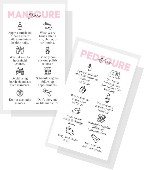 Manicure and Pedicure Aftercare Client Instruction Cards, Nail Salon 50 pk, Minimalist Pink for Nail Techs