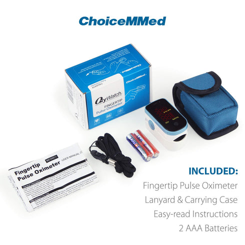 CHOICEMMED Finger Pulse Oximeter - Blue Blood Oxygen Monitor with Batteries, Portable O2 Saturation Sensor