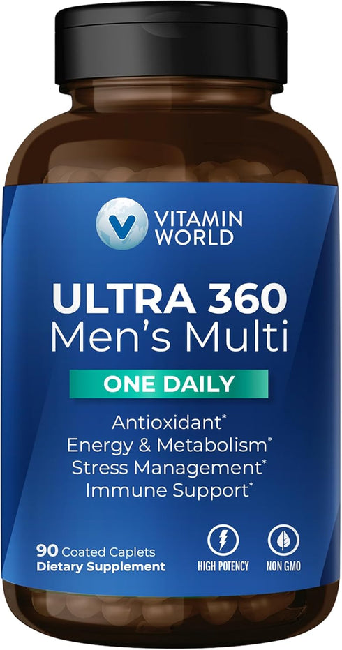 Vitamin World Ultra 360 Multivitamin for Men One Daily - 90 Caplets with Minerals, Herbs & Antioxidants