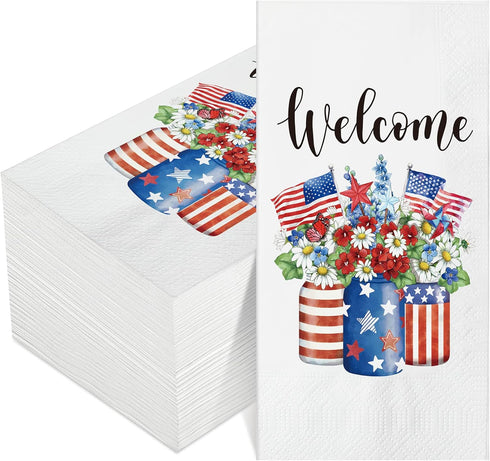 Yisong 100 Pieces 4th of July Napkins Independence Day Paper Guest Towels Disposable