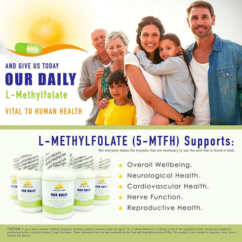 Our Daily Vites L-Methylfolate 1mg, Maximum Strength Active Folate, 90 Count Vegetarian Capsules (Pack of 2)