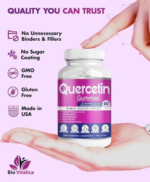 BIO VITALICA Quercetin Gummies by BioVitalica, Quercetin with Bromelain, Vitamin C, Zinc & Elderberry, Immune Support