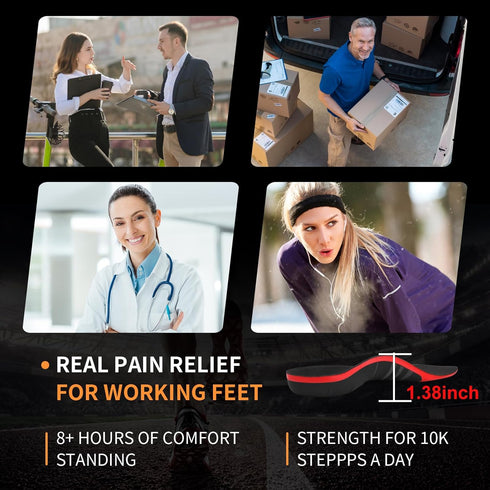 (220+lbs) Plantar Fasciitis Strong Arch Support Insoles for Men Women, Orthotic Inserts for Flat Feet Pain Relief, Black
