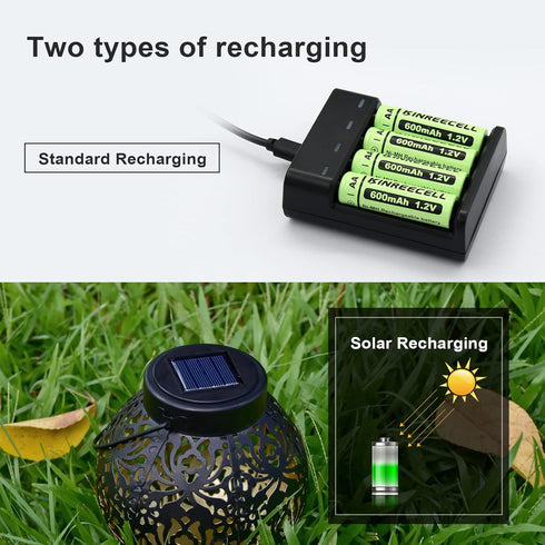 Rechargeable AA Batteries, Ni-MH 1.2V High Capacity Pre-Charged for Outdoor Solar Lights (AA-600mAh-12pack)