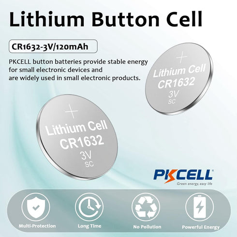 PKCELL CR1632 3V Lithium Button Coin Cell Battery for Key Fob (30 Counts)