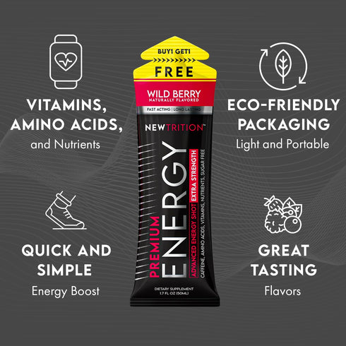 Extra Strength Energy Shots, Caffeine Energy Shots with Vitamin B & Amino Acids, Sugar-Free, 24 Count