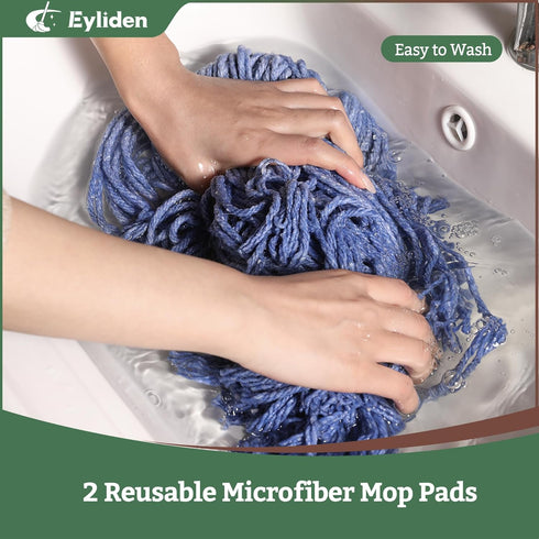 Eyliden String Mop with 2 Reusable Heads, Non-Touch Replacement Mops for Floor Cleaning
