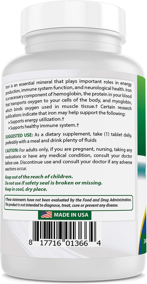 Best Naturals Iron Supplement - 65 mg - 240 Tablets, Non-GMO & Gluten Free