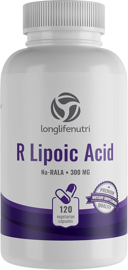 R-Alpha Lipoic Acid 300mg Stabilized, 120 Vegetarian Capsules | Na R-ALA Supplement | Non-GMO Gluten Free