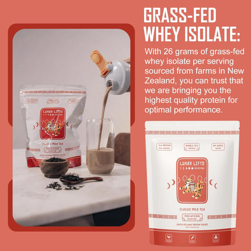 Classic Milk Tea Boba Protein Powder - Whey Protein Isolate - 26g Grass Fed Protein - No Added Sugar