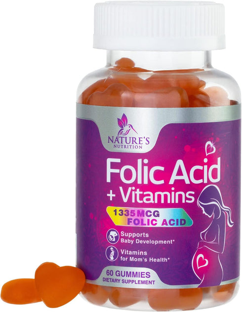 Prenatal Gummy Vitamins for Women with Folic Acid, Vitamin A, C, D3, B12 & B6, 60 Gummies