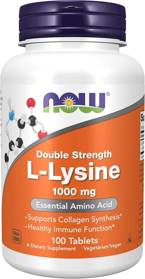 Now Foods L-Lysine 1000 mg Double Strength - 3 Pack of 100 Tabs
