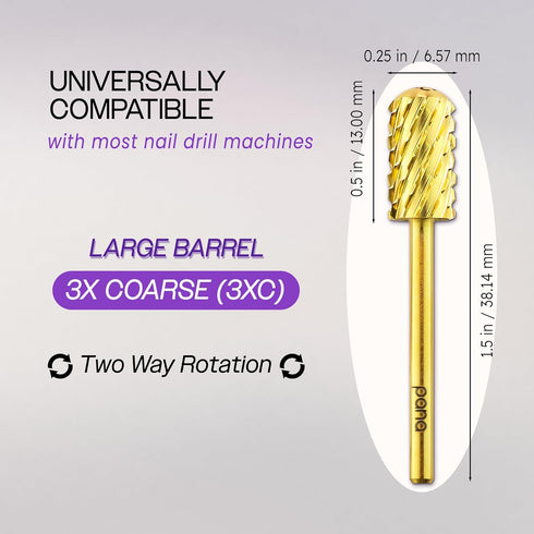 PANA 3/32" Large Smooth Round Top Safety Carbide Nail Drill Bit for Gel Polish & Acrylic Removal, Gold