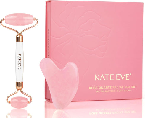 Kate Eve Elite Gua Sha Set & Brazilian Rose Quartz Face Roller - Ultra-Premium Quartz for Skin Lifting & Therapy
