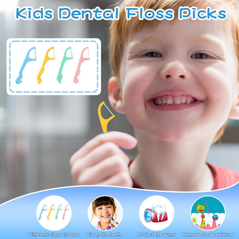 Dentle Floss Pick Holder Dispenser - 88 Floss with 58 Floss Refill, Fun Colorful Animal Floss (1 Pack Green)