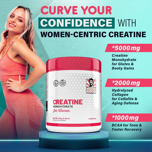 5g Creatine Monohydrate Powder for Women with 2000mg Collagen +1g BCAA 2:1:1, 240g - No Fillers