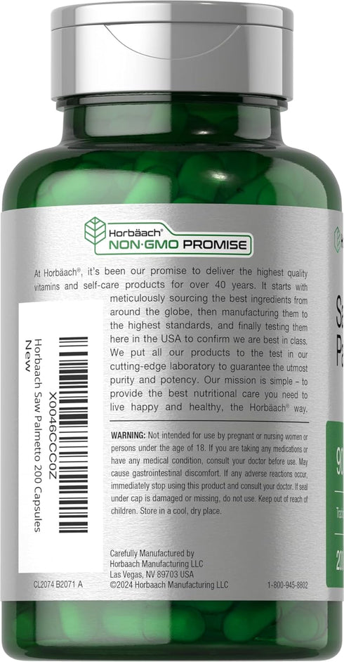 Horbaach Saw Palmetto Extract | 900mg | 200 Capsules | Non-GMO and Gluten Free Formula | Traditional Herb Supplement