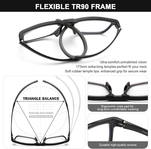 AQWANO 2 Pack Flexible TR90 Reading Glasses for Women Men, Ultra-light Sports Style Readers, Blue Light Block