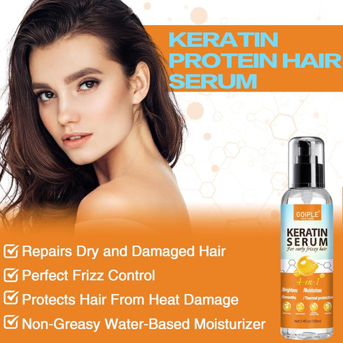 Keratin Protein Hair Serum for Frizzy Hair, Nourishing & Repairing Treatment with Castor Oil for Shine