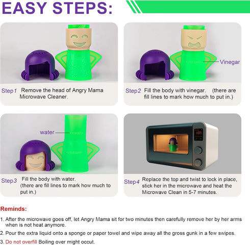 Angry or Happy Mama Microwave Cleaner, Steam Cleaner for Microwave Oven, Just Add Vinegar & Water, Green