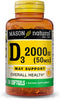 MASON NATURAL Vitamin D3 50 mcg (2000 IU) | 60 Softgels | Supports Overall Health, Strengthens Bones and Muscles