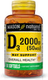 MASON NATURAL Vitamin D3 50 mcg (2000 IU) | 60 Softgels | Supports Overall Health, Strengthens Bones and Muscles