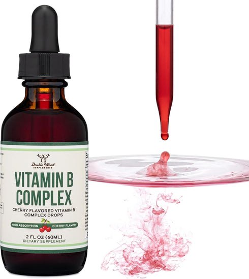 Double Wood Supplements Liquid Vitamin B Complex - 2 FL OZ Cherry Flavor, 2 Month Supply for Max Absorption