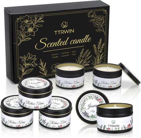 TTRWIN Relaxing Scented Candles Gift Set - 6 Natural Soy Wax Candles