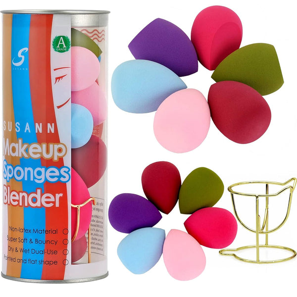 Makeup Sponge Blender Set, 12pcs Beauty Sponges and 1PCS Holder, Flawless Cosmetic Puff for Cream, Liquid Foundation &