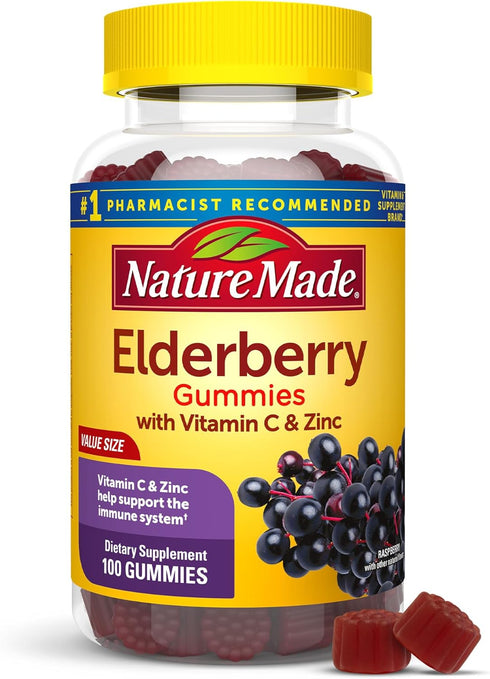 Nature Made Elderberry with Vitamin C and Zinc - Dietary Supplement for Immune Support, 100 Gummies, 50 Day Supply