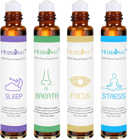 Aromatherapy Oils Roller Set - Natural Pre-diluted Essential Oils Roll On with Glass Rollerball, Relaxation Gift, Pack