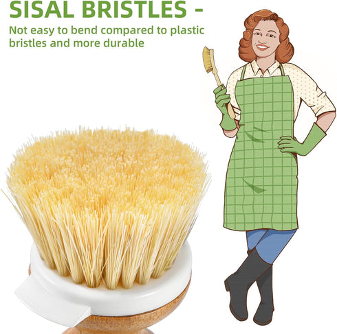 Set Set 2 SUBEKYU Dish Brush, Bamboo Dish Scrubber Brush with Tray, Natural Kitchen Dishwashing Scrub Brush