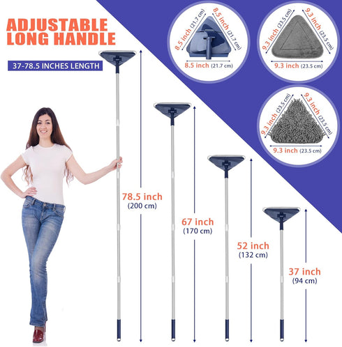 JEHONN Wall Cleaner Mop with Long Handle, 3-in-1 Ceiling Cleaning Tool with 6 Replacement Microfiber Pads