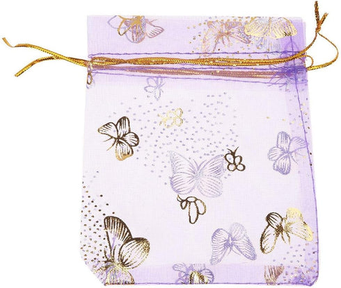 Wholesale 100PCS Organza Bag Butterfly Design Wedding Pouches Jewelry Packaging Bags (3.5x4.5 Light Purple, 9x12cm)