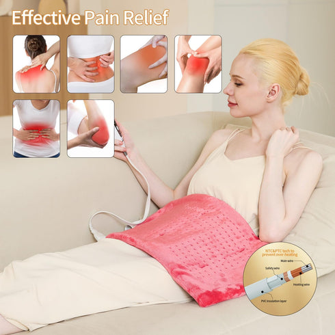 Heating Pad for Back Pain Relief, Electric Heating Pads for Cramps, Abdomen, Waist, Shoulder - 12" x 24", Grapefruit Red
