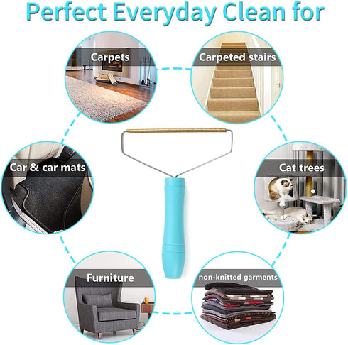 2PC Pet Hair Remover for Couch, Manual Dog Hair Cleaner Pro, Lint Shaver for Furniture, Carpet Rake Scraper - Blue