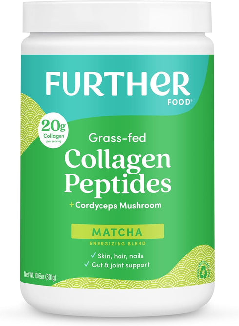 Further Food Matcha Collagen Peptides Powder, Organic Matcha & Cordyceps for Energy, Gut Health, 10.62 oz