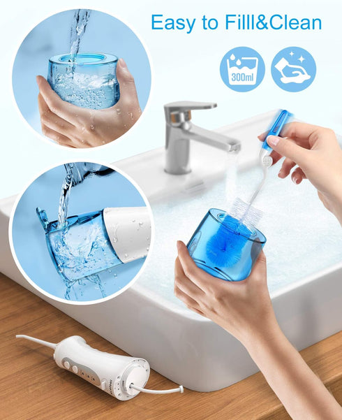 Nicefeel Cordless Water Flosser, 300ML, Portable USB Rechargeable Oral Irrigator, IPX7 Waterproof, 3 Modes, 4 Jet Tips,