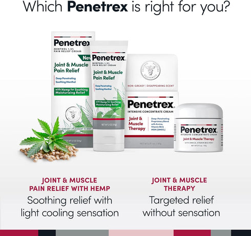 Penetrex Soothing Joint & Muscle Pain Relief Cream with Hemp, Non-Greasy, 2oz Squeezable Tube
