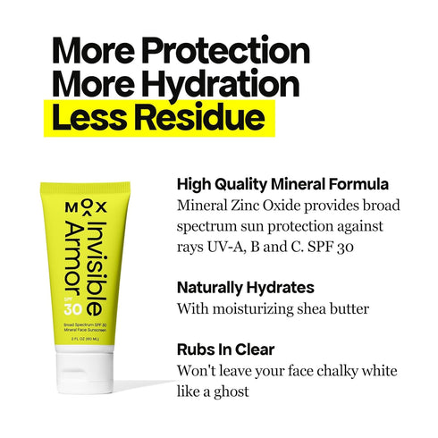 Mox Invisible Armor SPF 30 Sunscreen, 2.0 oz, Daily Mineral Zinc Oxide with Moisturizing Shea Butter