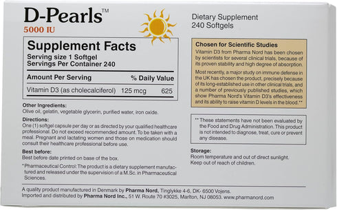 D-Pearls Vitamin D3 5000 IU (125mcg) - Active Supplement in Cold-Pressed Olive Oil for Immune Support